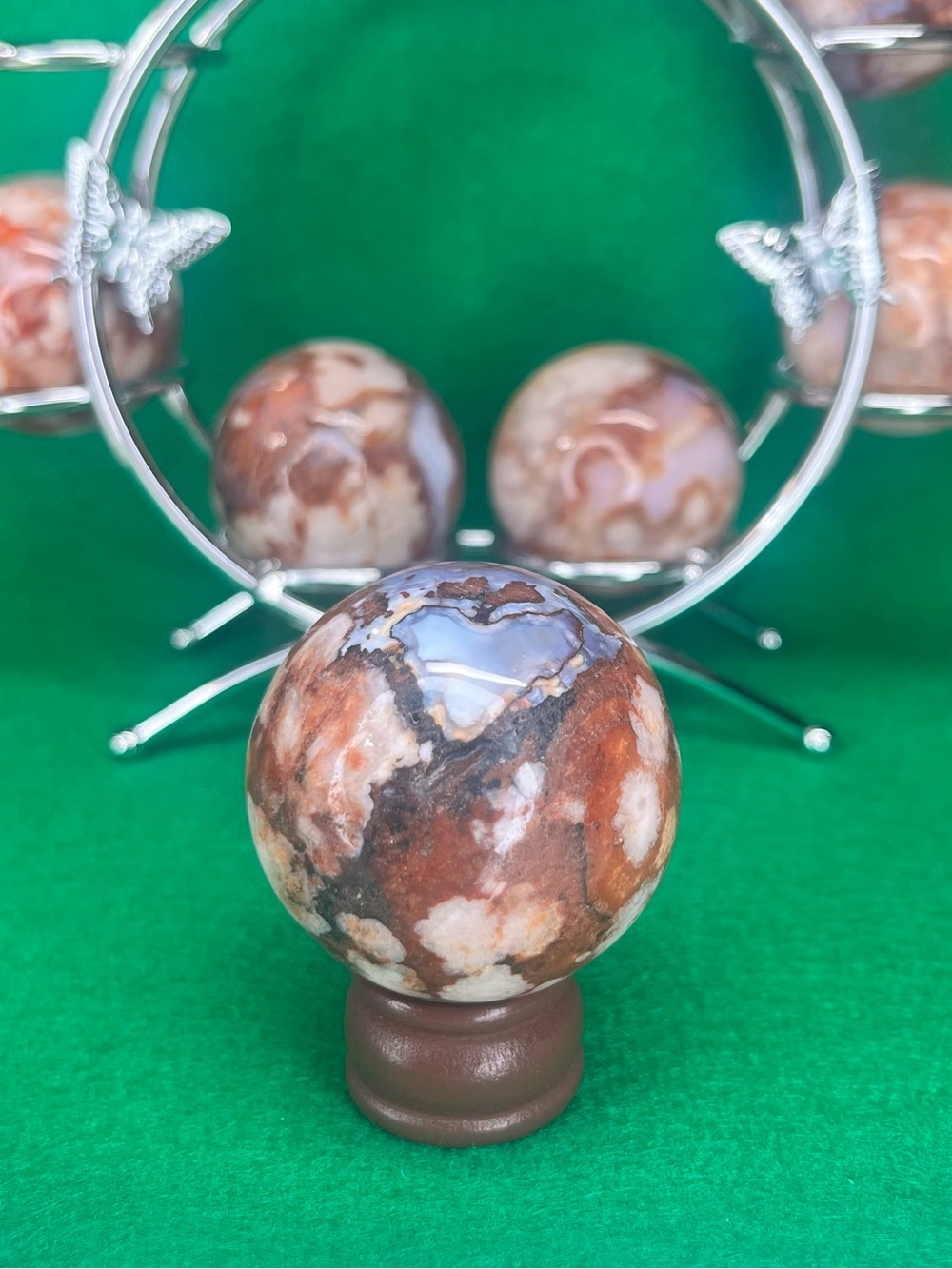 Red flower Agate Crystal Sphere